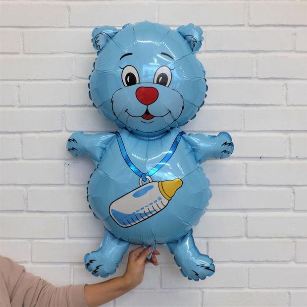 F Шар фигура Медведь Медвежонок мальчик (синий) 32"/81 см (БГ-35)