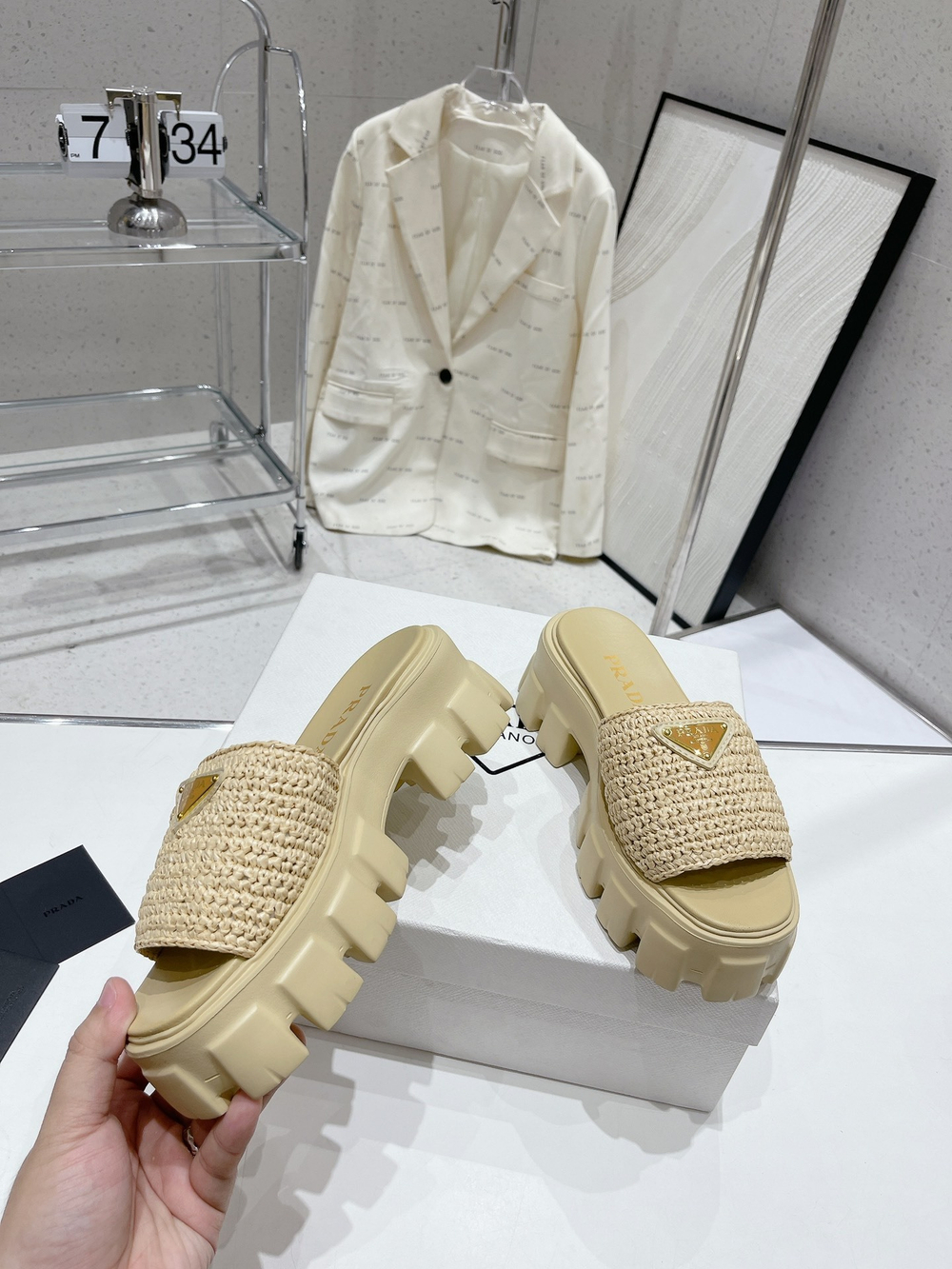 Prada Crochet Platform Slides