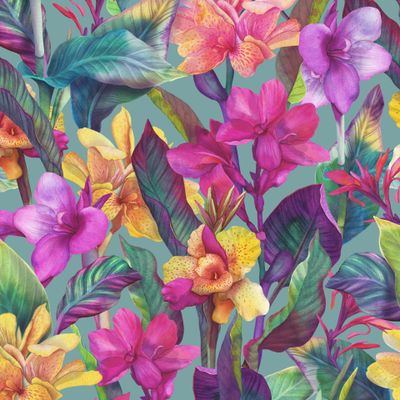 Цветочный тропический принт с Каннами