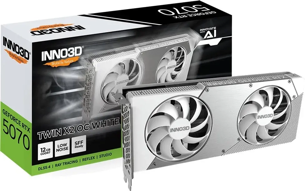 Видеокарта Inno3D GeForce RTX5070 TWIN X2 OC White, 12G GDDR7 192-bit HDMI 3xDP N50702-12D7X-195064W