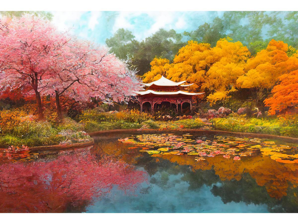 Алмазная мозаика 30х40см. "Японский сад" блест. с полн.заполнен.без подрам.(30цв) (Арт.НД-2697)