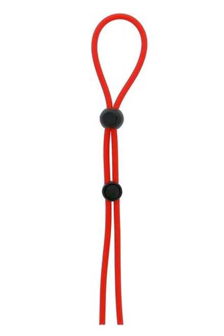 Красное лассо на пенис с двумя бусинами Stretchy Lasso Cage