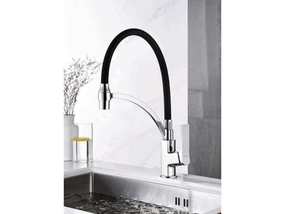 смеситель кухня LEDEME, силиконовый излив, черный+хром L4075-2