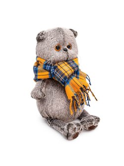 Мягкая игрушка Басик и шарф в клеточку 25 см