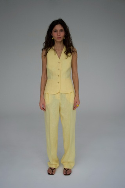 Дефект ткани. Брюки Modern со стрелками изо льна 100%. Цвет сливочный. Размер 50. №22