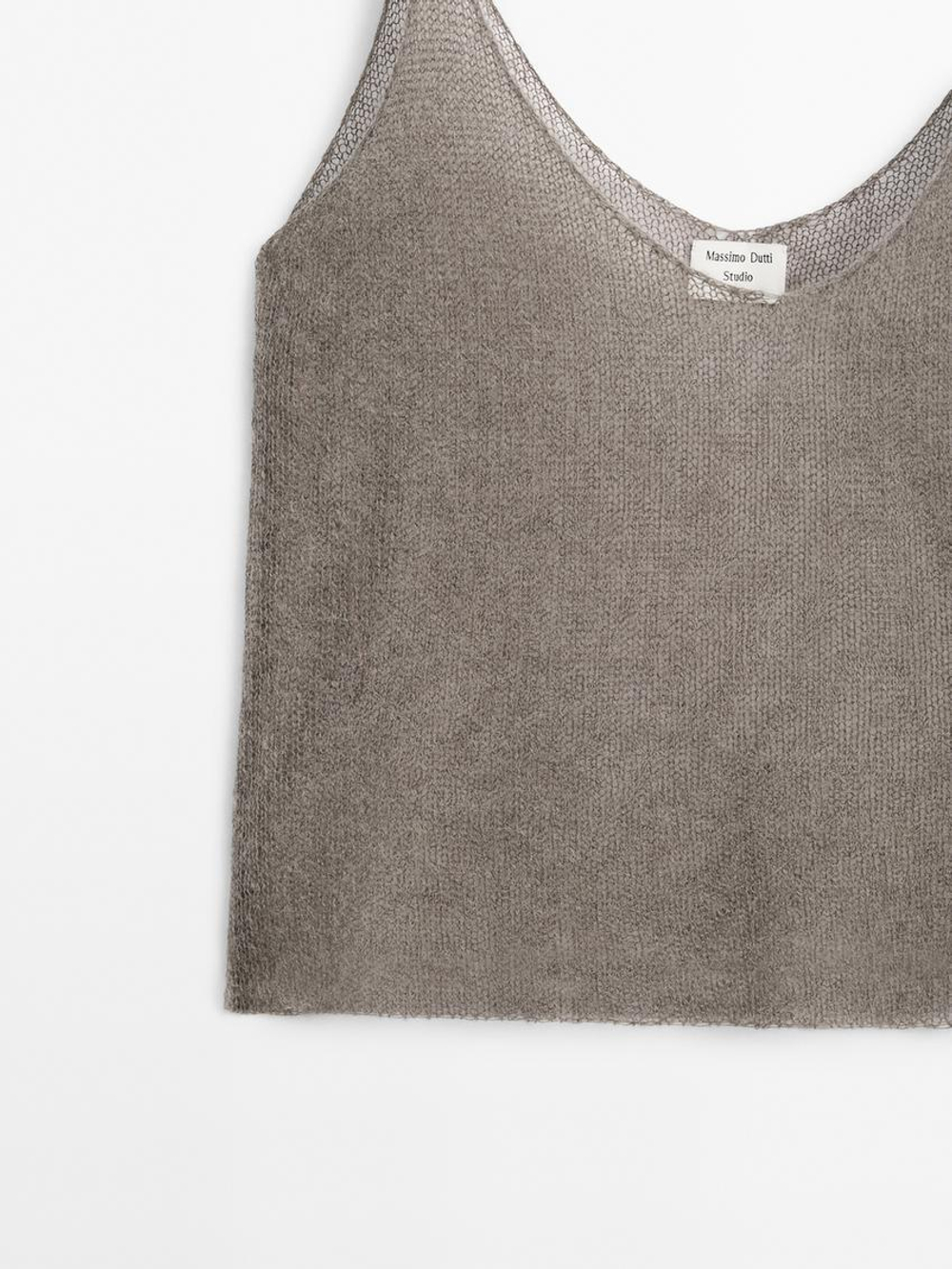 Massimo Dutti Топ с V-образным вырезом, коричневый