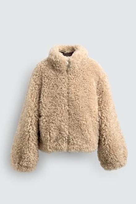 ZARA Х DISNEY КУРТКА-БОМБЕР ИЗ ИСКУССТВЕННОГО МЕХА, ПЕСОЧНЫЙ