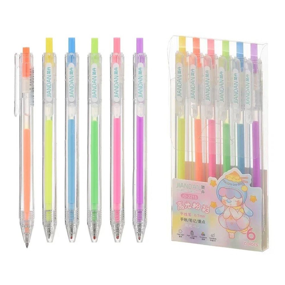 Ручка гелевая, автоматическая, Jiandan, цветные чернила, серия "Неон", 6 шт Ручка гелевая, автоматическая, Jiandan, цветные чернила, серия "Неон", 6 шт