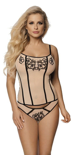 Соблазнительный комплект: корсаж и трусики-бразилиана (Размер: S-M) (Цвет: телесный с черным)