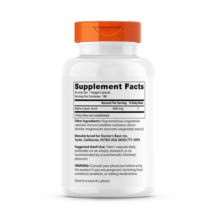 Альфа-липоевая кислота, Doctor&#39;s Best Alpha-Lipoic Acid 600 мг, 180 вегетарианских капсул 2