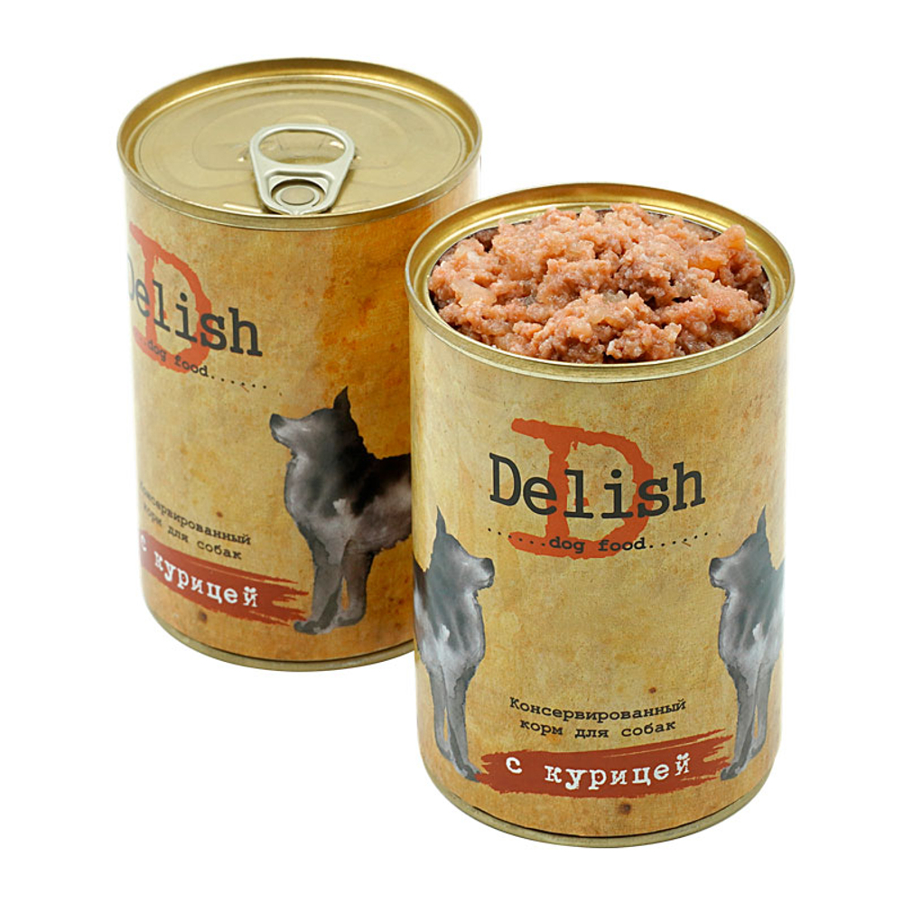 НАБОР Консервы DELISH для собак с курицей - 12 шт х 970 гр