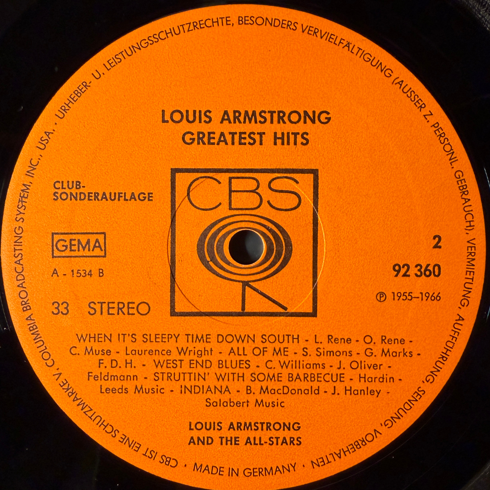 Louis Armstrong ‎– Greatest Hits (Германия 1970г.) Club