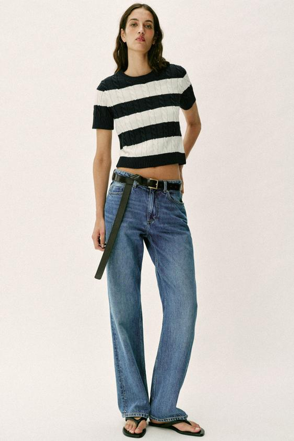 ZARA СВИТЕР В ПОЛОСКУ С УЗОРОМ «КОСЫ», ПОЛОСКИ