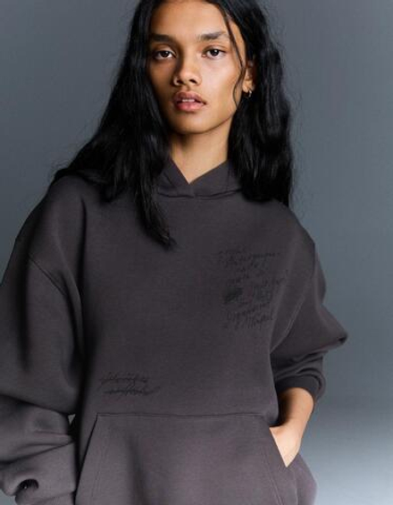 BERSHKA Толстовка с принтом Frankenstein, темно-серый