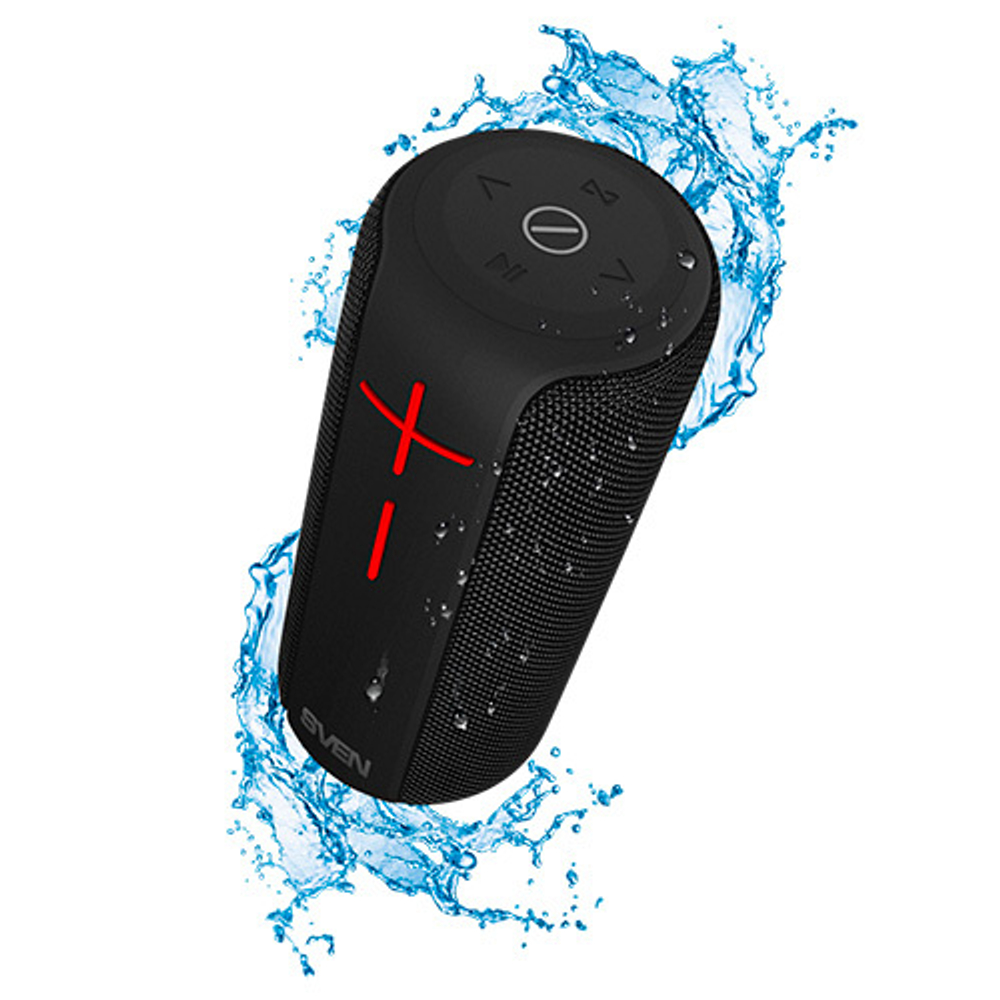 Портативная колонка SVEN PS-215, черный (12 Вт, Waterproof (IPx6), TWS, Bluetooth, FM, USB, microSD, 2400мА*ч)