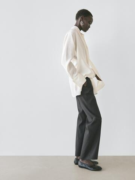 Massimo Dutti Брюки прямого кроя из смесового льна, черный