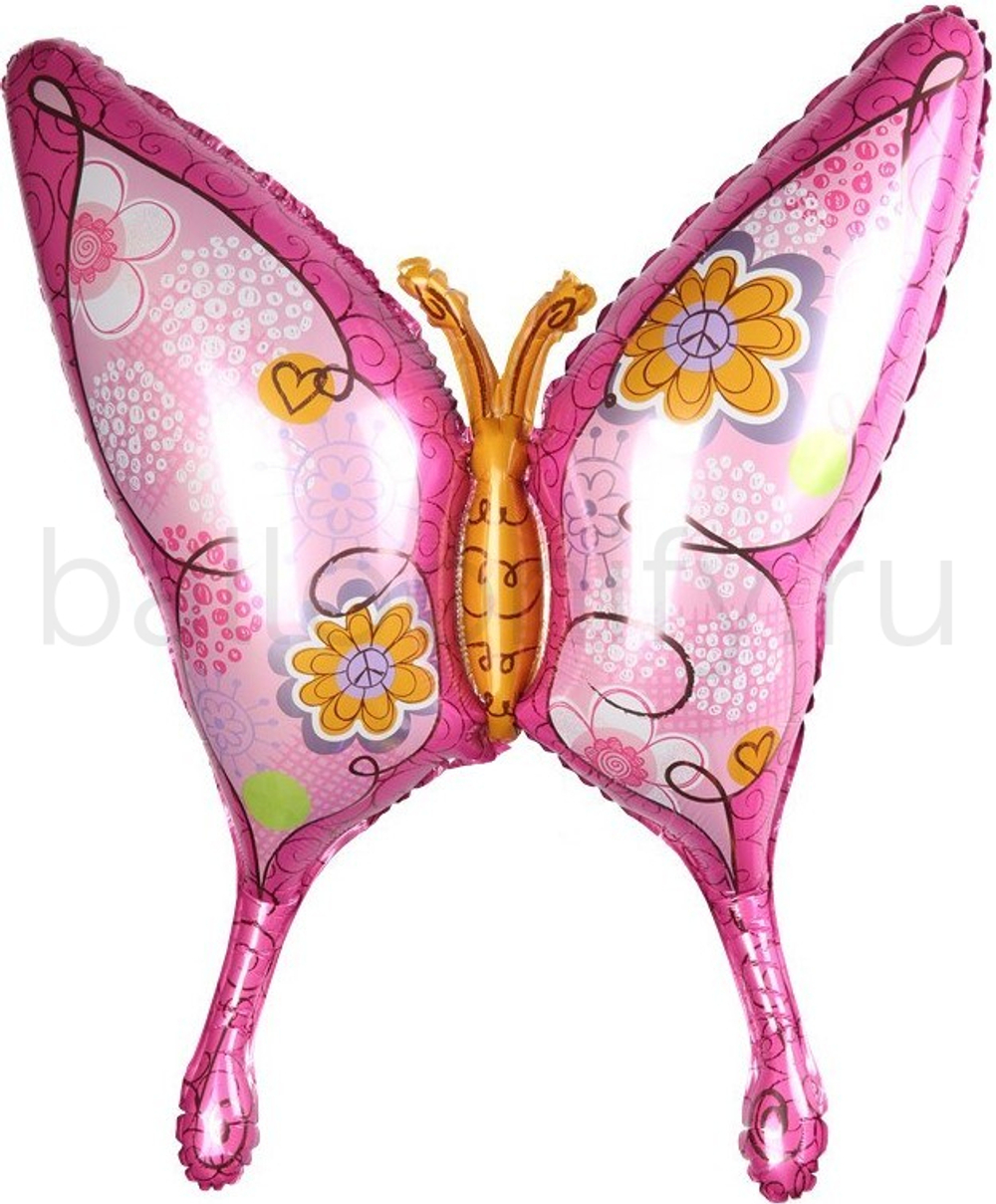 Шар (38''/97 см) Фигура, Тропическая бабочка, Розовый, 1 шт.