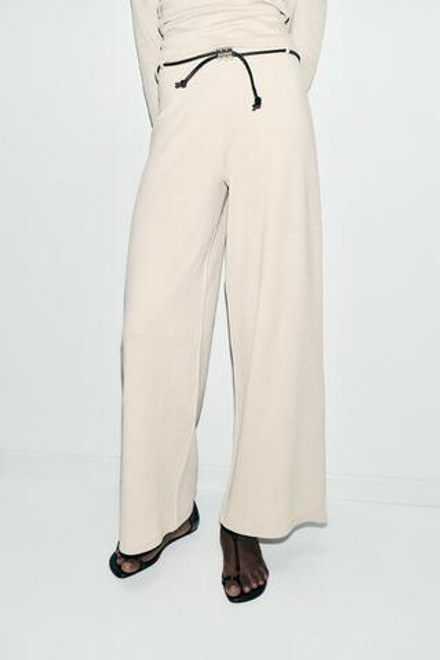 ZARA БРЮКИ-ПИКЕ С ПОЯСОМ, ЭКРЮ