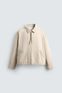 ZARA ДЖИНСОВАЯ КУРТКА НА МОЛНИИ, ПЕСОЧНЫЙ