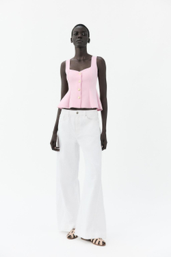 ZARA ТОП С ЭЛАСТИЧНЫМ ЖИЛЕТОМ И БАСКОЙ, РОЗОВЫЙ