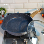 Сковорода 28см Premium blue с несъемной ручкой и стеклянной крышкой