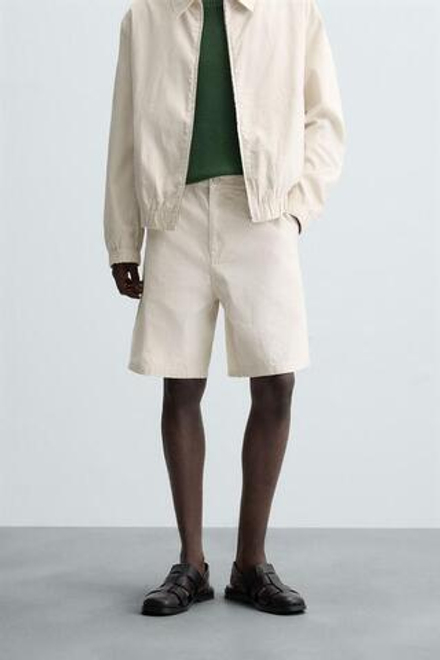 ZARA ШОРТЫ REGULAR FIT В ПОЛОСКУ, ЭКРЮ
