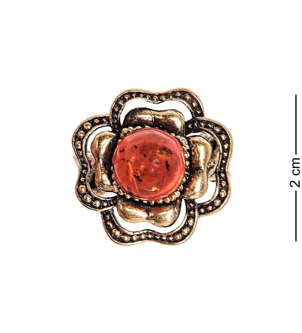 AM-2453 Кольцо «Камелия шар» (латунь, янтарь)