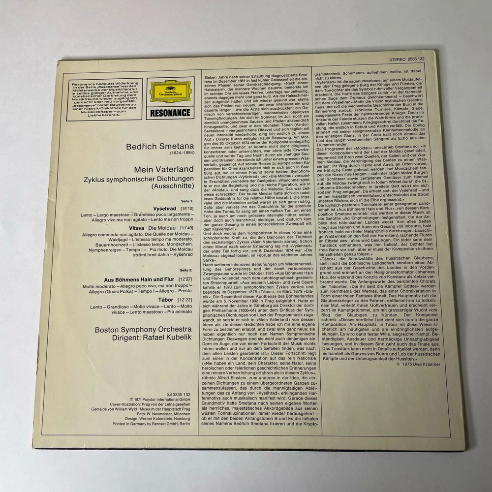 Винтажная виниловая пластинка LP Bedrich Smetana Сметана Boston Symphony Orchestra, Rafael Kubelik, Die Moldau (Германия 1975) Deutsche Grammophon