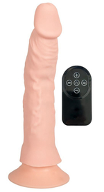 Телесный вибратор на присоске с пультом ДУ Bendable RC Vibrator - 21,5 см. (Цвет: телесный)