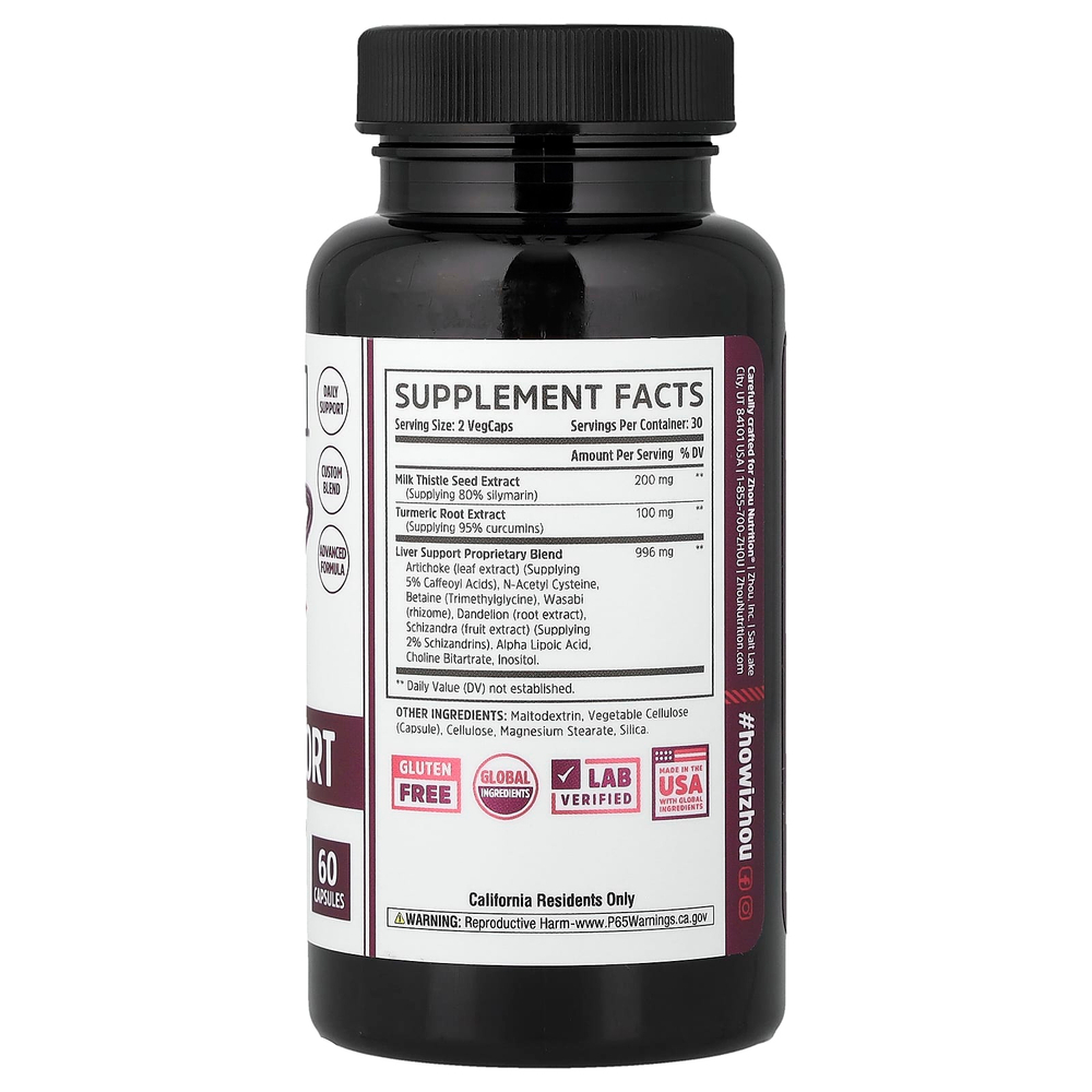 Zhou Nutrition, добавка для поддержки печени, 60 капсул