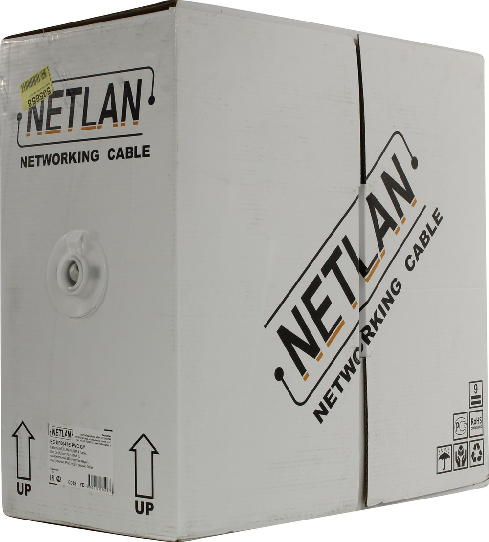 Кабель FTP 4 пары NETLAN EC-UF004-5E-PVC-GY Медь 305 метров