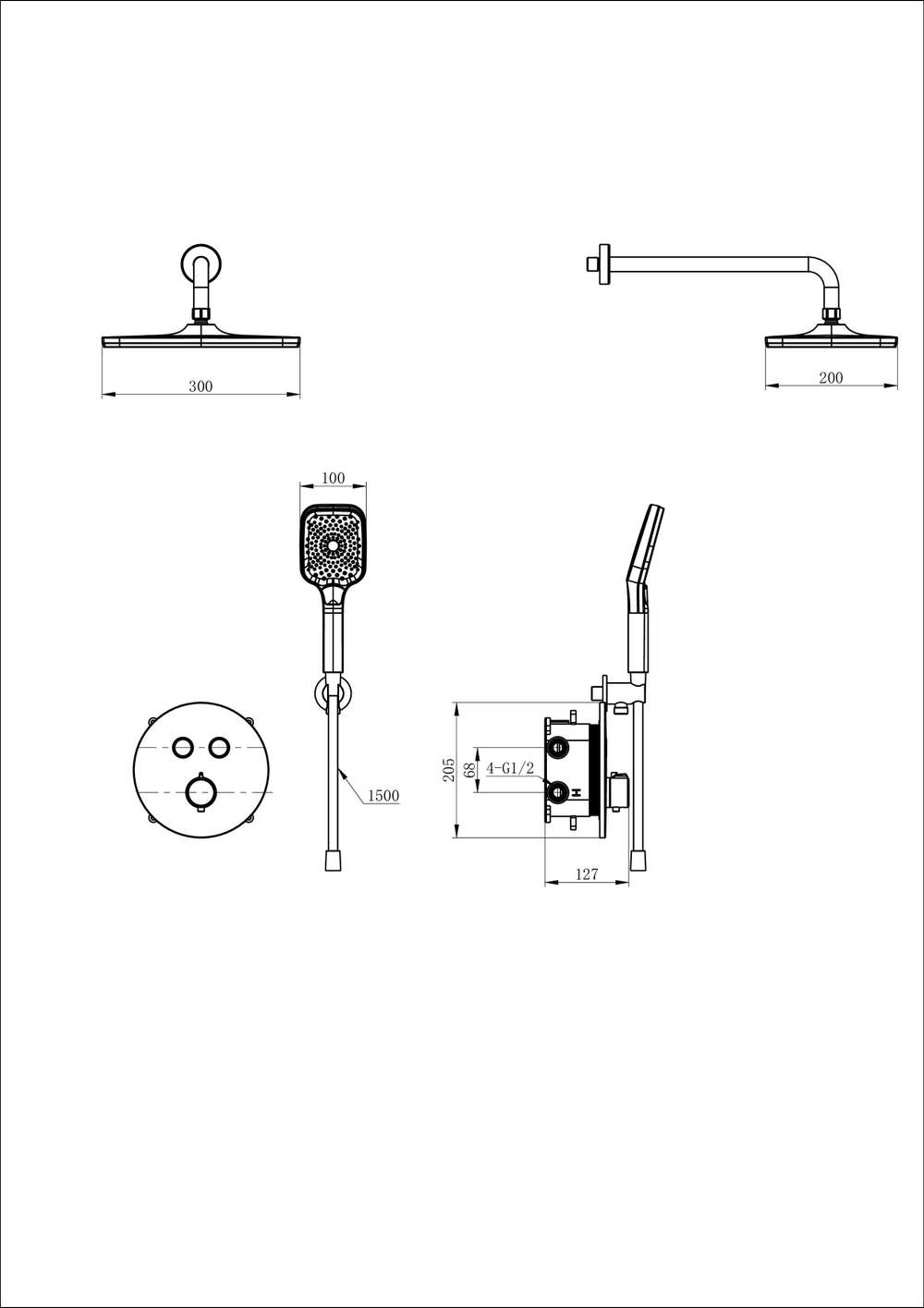 Душевая система с термостатом встраиваемая WONZON & WOGHAND, Черный матовый (WW-D2017-A-MB)