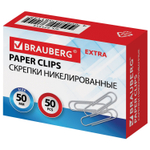 Скрепки большие EXTRA BRAUBERG 50 мм никелированные 50 штук (20 штук в упаковке)