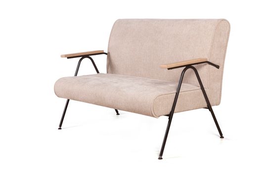 Диван ЭНДИ, деревянные подлокотники, Canvas beige (рогожка), опора черная