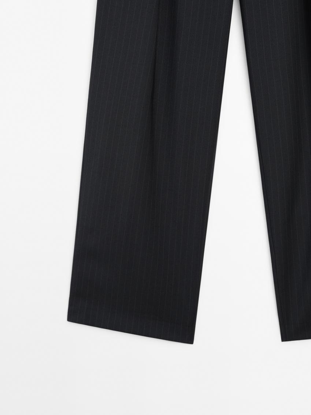 Massimo Dutti Брюки прямого кроя в тонкую полоску, темно-синий