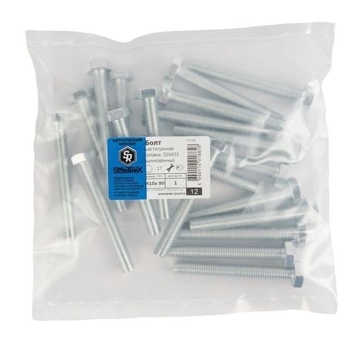 Болт М10х80 мм с шестигранной головкой DIN 933 кл 5,8