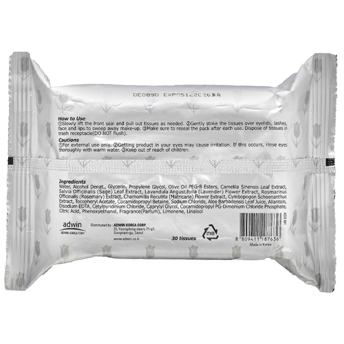 Purederm, Make-Up Cleansing Tissues, алоэ, 30 видов тканей