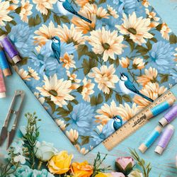 Ткань премиум сатин птицы в цветах