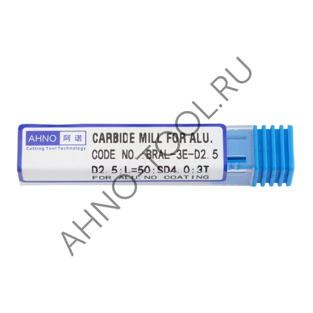 Фреза твердосплавная   2.5мм (L=50, l=7, хв=4) Z3 45° по алюминию и цвет.металлам BRAL-3E-D2.5 AHNO