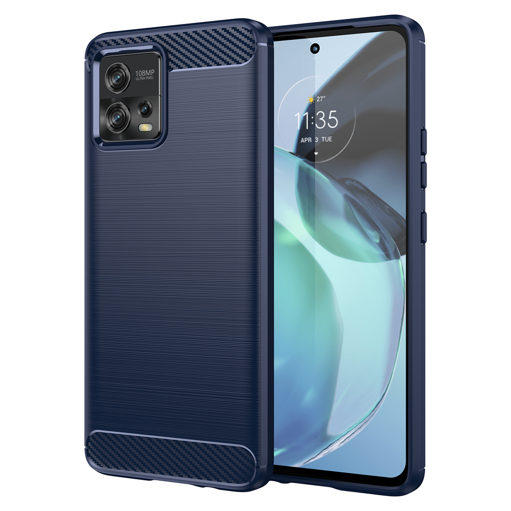 Чехол синего цвета защитный в стиле карбон для смартфона Motorola Moto G72, серия Carbon от Caseport