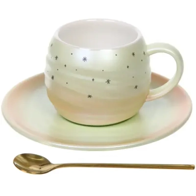 Чайная пара «Маленький космос» (кружка 240мл, блюдце, ложка) зеленый