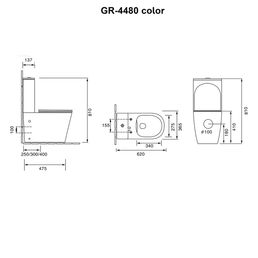 Унитаз напольный Grossman Color GR-4480BMS (620х365х810) безободковый,черный матовый с тонкой крышкой,микролифт,2 места