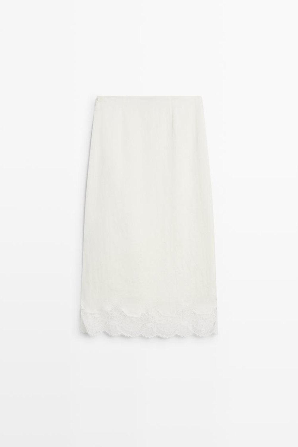 Massimo Dutti Струящаяся юбка миди с кружевной отделкой, белый
