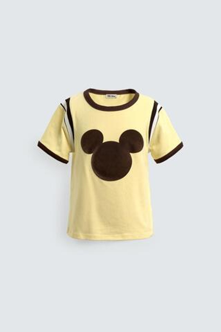 ZARA X DISNEY ФУТБОЛКА В РУБЧИК С КОНТРАСТНОЙ НАДПИСЬЮ, ЖЕЛТЫЙ