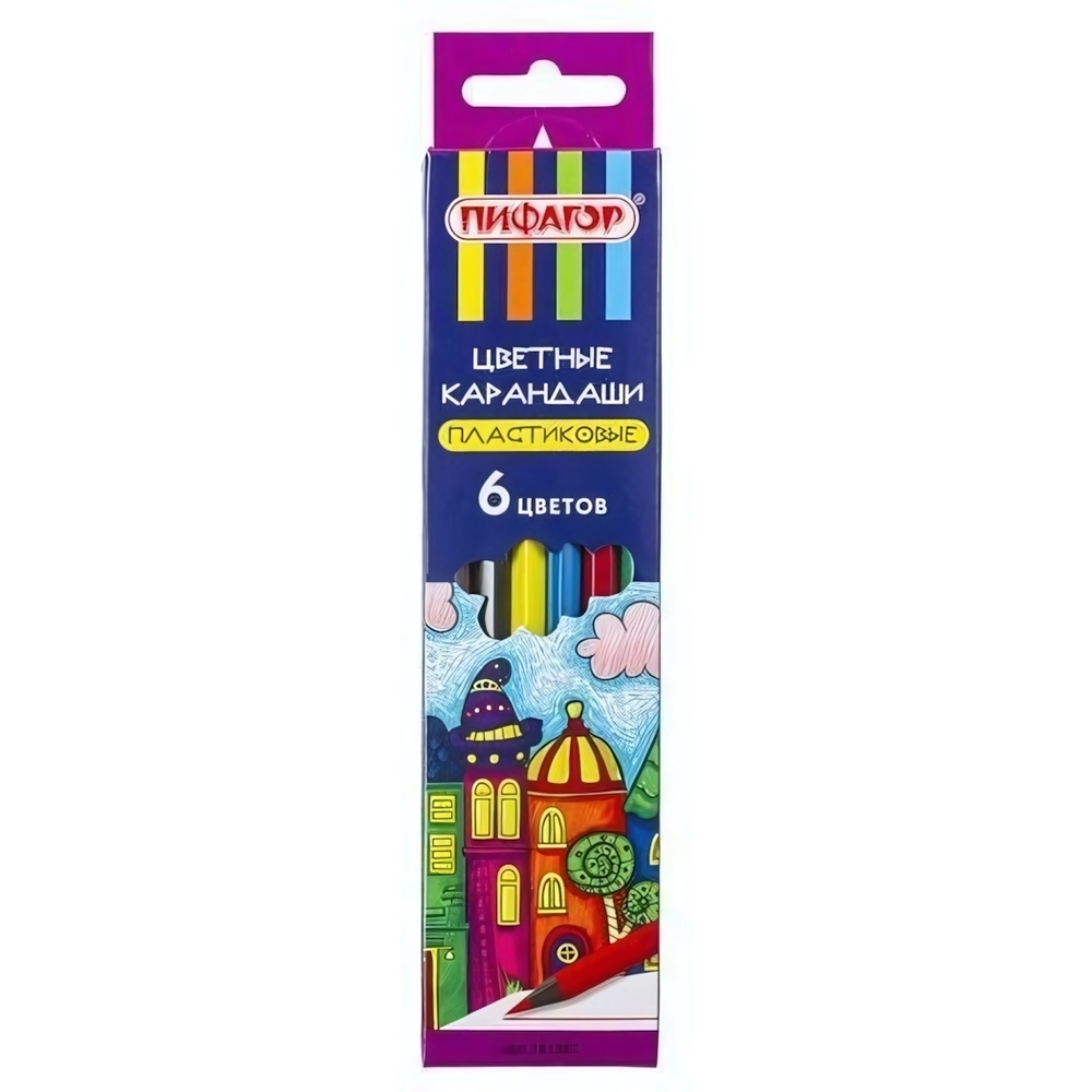 Карандаши цв. 6цв."СКАЗОЧНЫЙ ГОРОД" пласт, зат, (Пифагор)