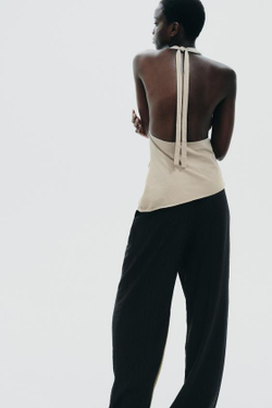 ZARA БРЮКИ ИЗ ТКАНИ С РЕЛЬЕФНЫМ УЗОРОМ, ЧЕРНЫЙ