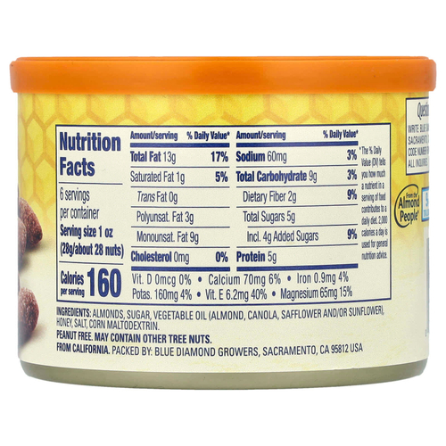 Blue Diamond, Миндаль, обжаренный с медом, 170 г (6 унций)