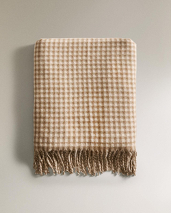 Zara Home - Клетчатый плед с бахромой, бежевый, 140x190 см