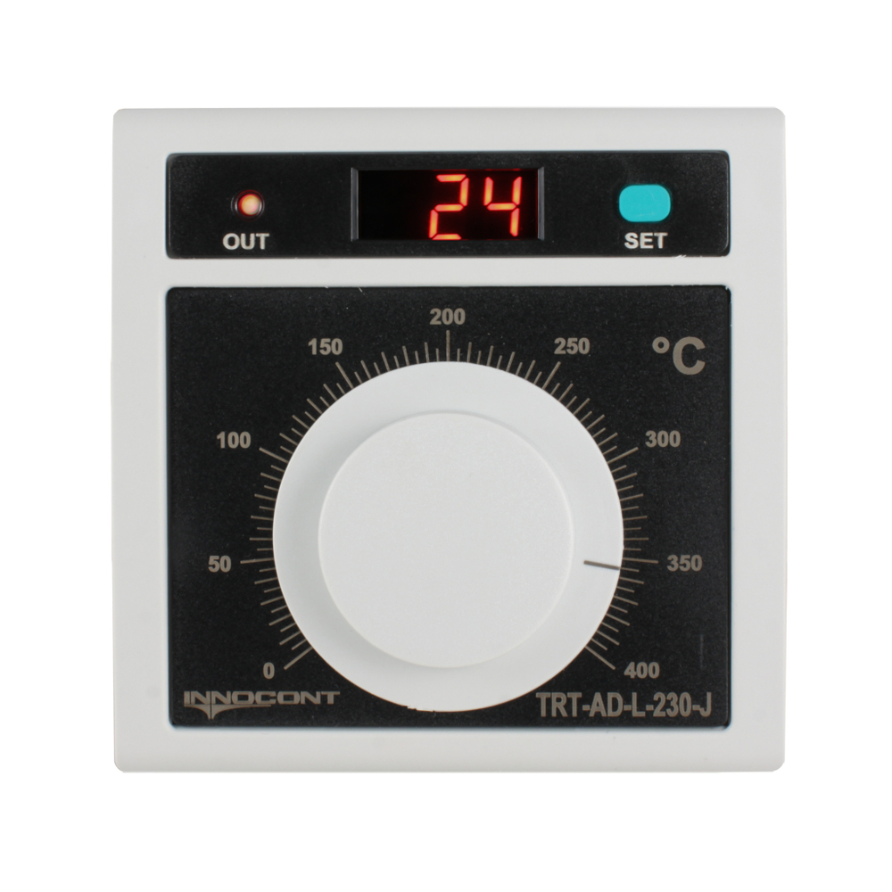 Температурный контроллер INNOCONT с аналоговым управлением и дисплеем, 96х96х50 мм,вход IC, 0...400C, выход реле, ON/OFF, 230VAC