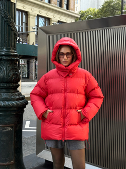 Пуховик Рокет миди красный